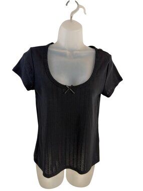 Old Navy Black Scoop Neck Pointelle Cotton Short Sleeve Tee Size Large